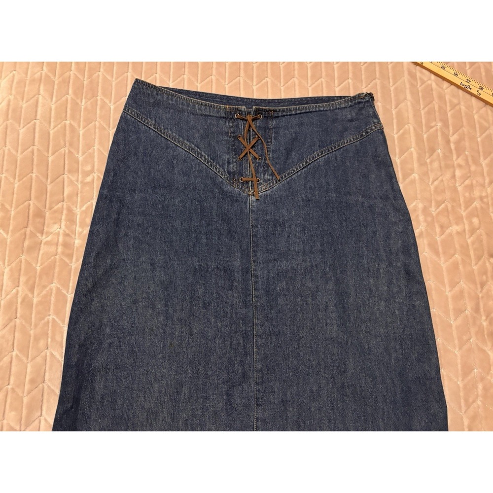 Vintage Bill Blass Denim Midi Skirt Sz 10 Lace Up Corset Front Y2K Western Boho - Picture 5 of 14